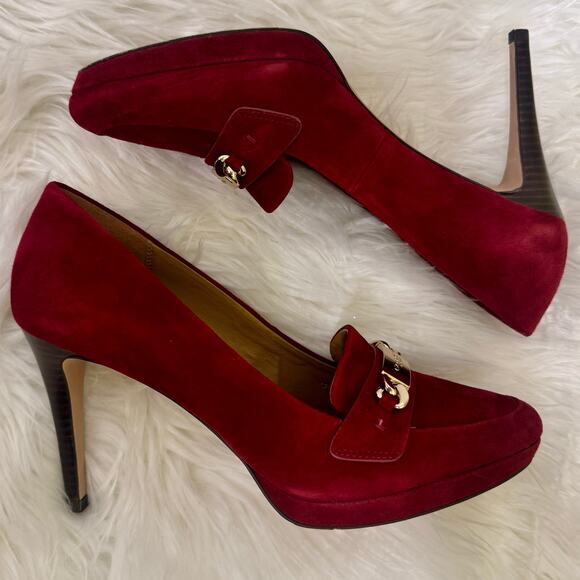 Coach Garden Loafer Platform Pump Heels Dark Red Suede Logo Womens 9B Career - Picture 6 of 14